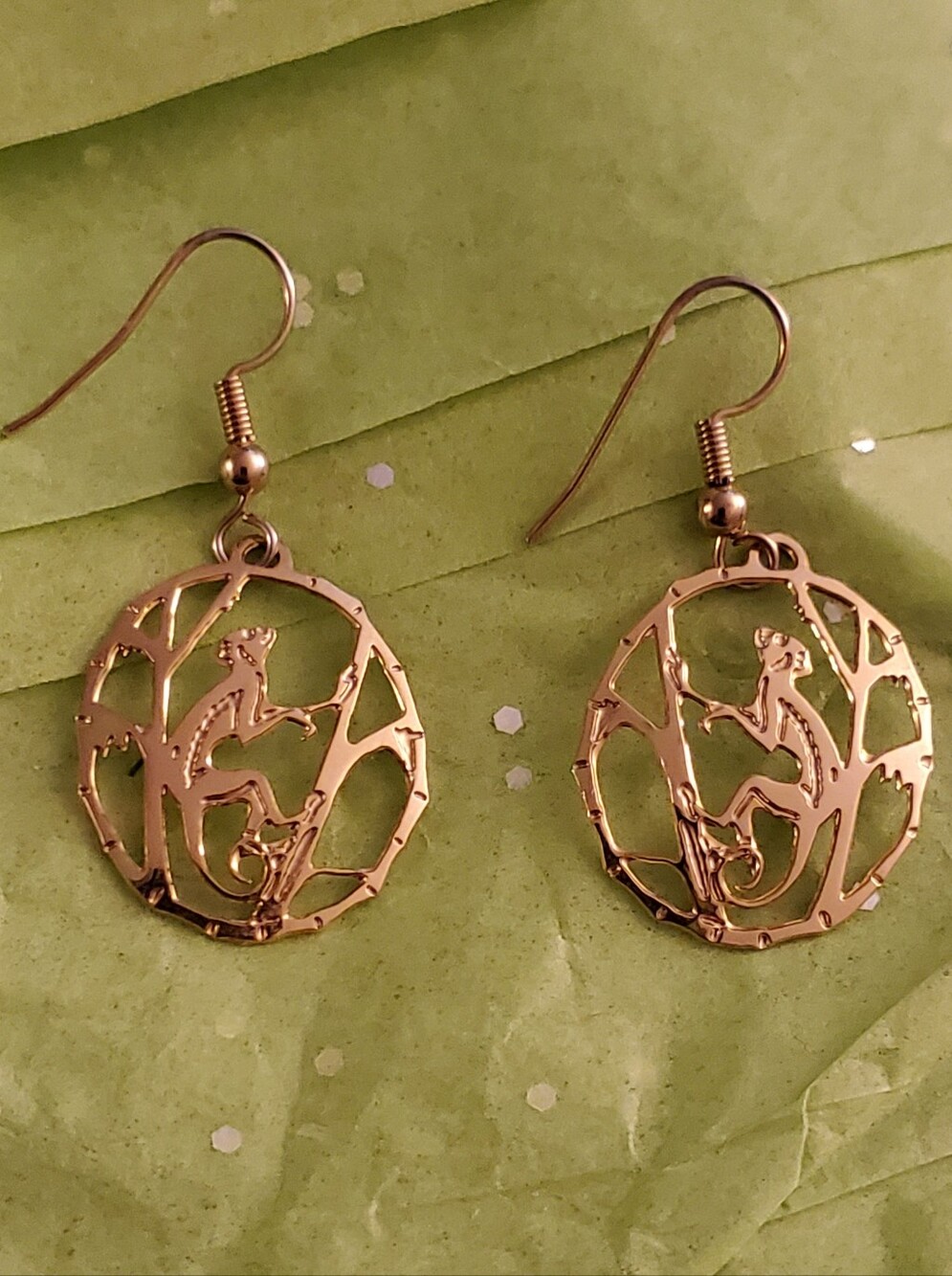 Vintage WILD BRYDE Gold Plated Monkey Cutout Dangle Earrings